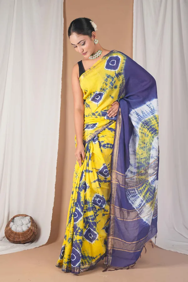 Multicolor_Silk_Blend_Leheriya_With_Maheshwari_Border_Ethnic_Bhagalpuri_Saree_With_Blouse