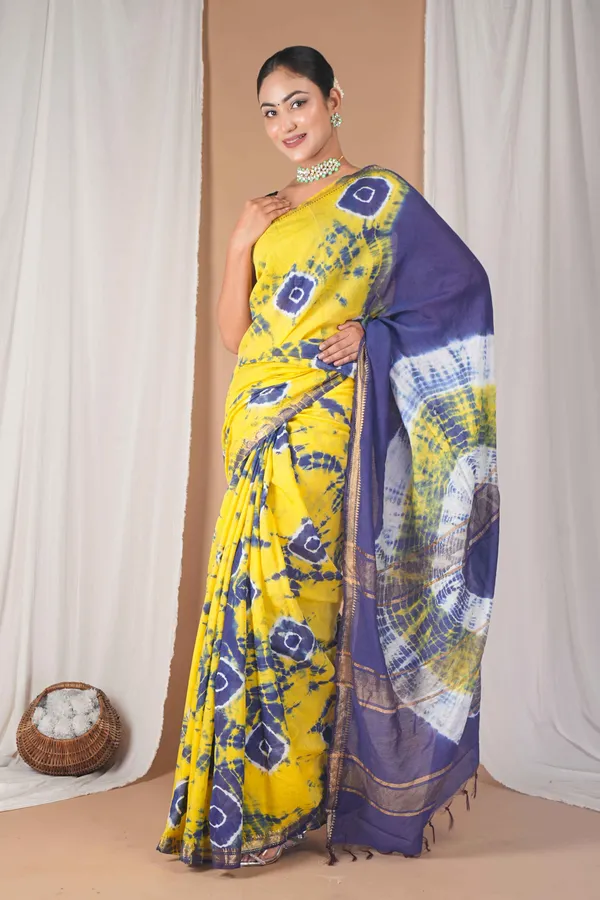 Multicolor_Silk_Blend_Leheriya_With_Maheshwari_Border_Ethnic_Bhagalpuri_Saree_With_Blouse