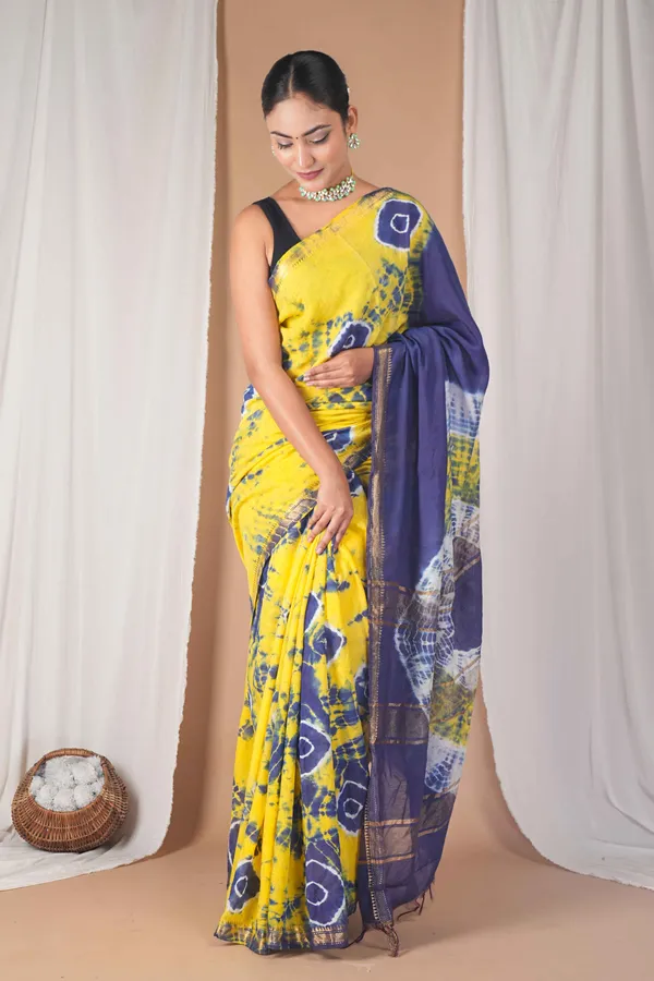 Multicolor_Silk_Blend_Leheriya_With_Maheshwari_Border_Ethnic_Bhagalpuri_Saree_With_Blouse