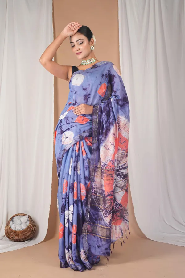 Multicolor_Silk_Blend_Leheriya_With_Maheshwari_Border_Ethnic_Bhagalpuri_Saree_With_Blouse