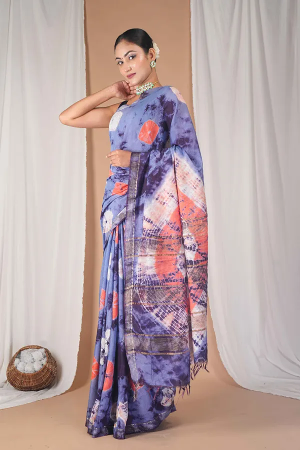 Multicolor_Silk_Blend_Leheriya_With_Maheshwari_Border_Ethnic_Bhagalpuri_Saree_With_Blouse
