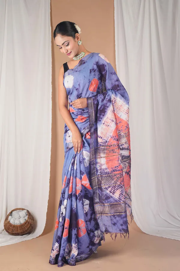 Multicolor_Silk_Blend_Leheriya_With_Maheshwari_Border_Ethnic_Bhagalpuri_Saree_With_Blouse