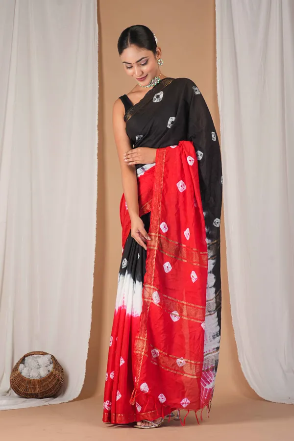 Multicolor_Silk_Blend_Leheriya_With_Maheshwari_Border_Ethnic_Bhagalpuri_Saree_With_Blouse