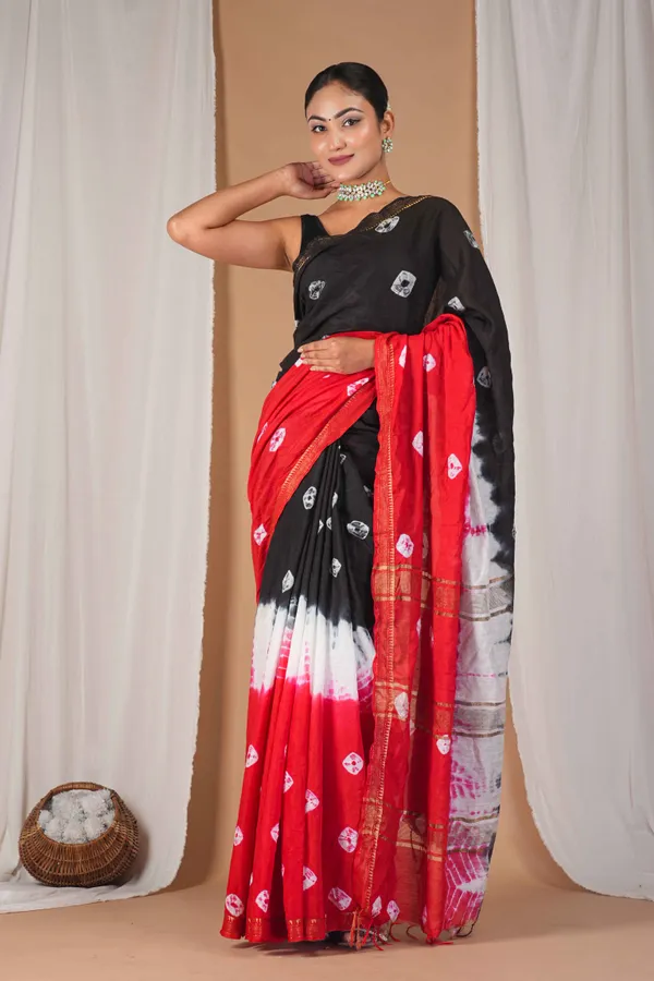 Multicolor_Silk_Blend_Leheriya_With_Maheshwari_Border_Ethnic_Bhagalpuri_Saree_With_Blouse