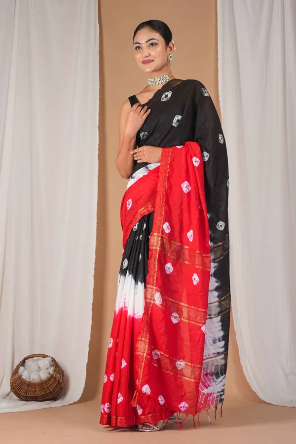 Multicolor_Silk_Blend_Leheriya_With_Maheshwari_Border_Ethnic_Bhagalpuri_Saree_With_Blouse