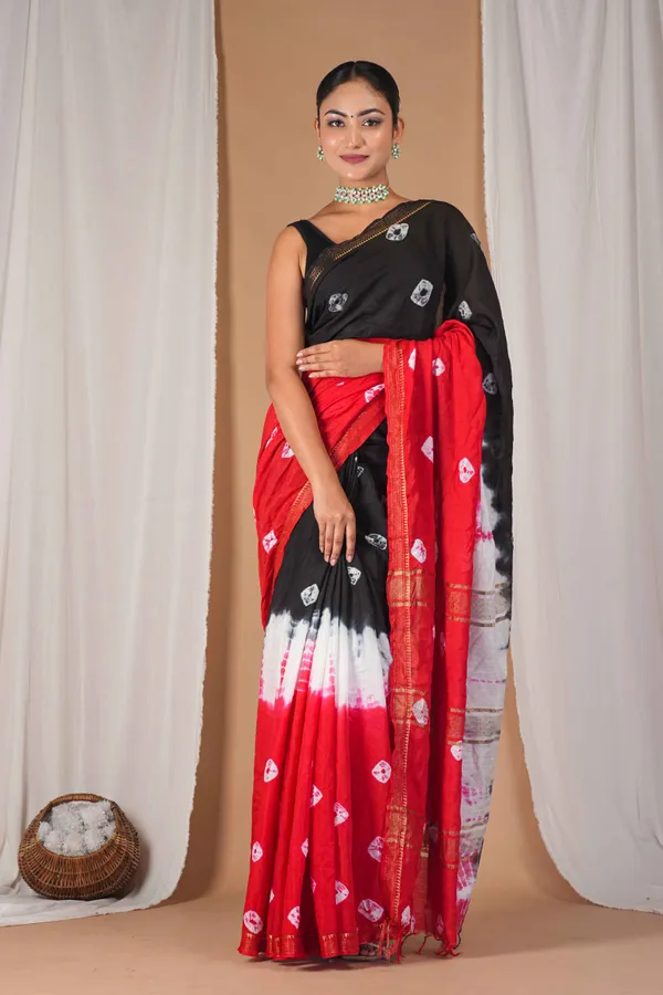 Multicolor_Silk_Blend_Leheriya_With_Maheshwari_Border_Ethnic_Bhagalpuri_Saree_With_Blouse