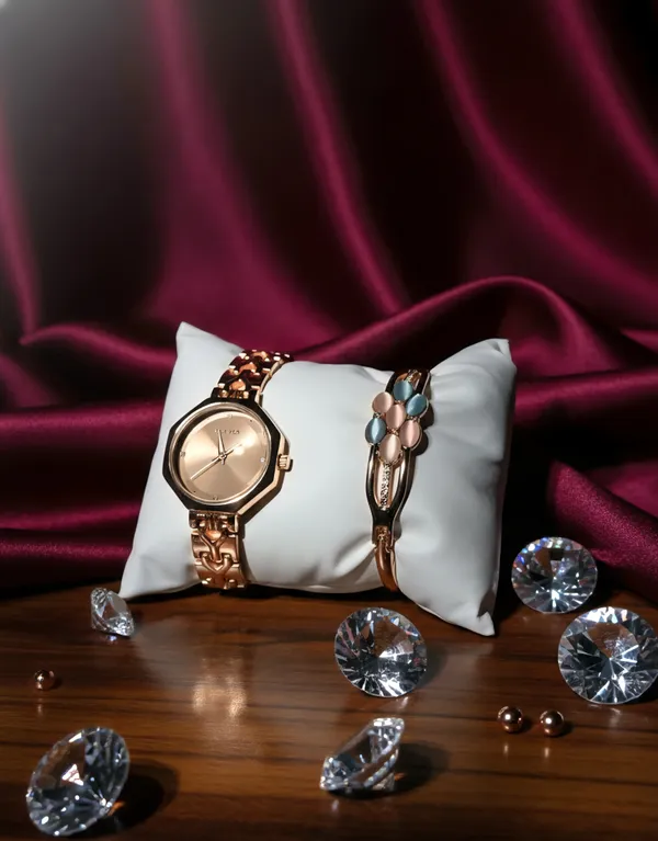 Rose_Gold_Color_Alloy_Crownluxe_Women_Watch_With_Bracelet_For_Women