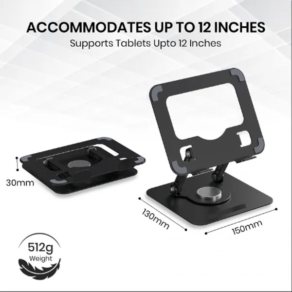 Grey_And_Black_Metal_Tablet_Stand_360_Degree_Rotating_Base_Height_&_Angle_Adjustable_Supports_Up_To_12_Inch_Tablets_&_5Kg_Load_Foldable_&_Portable_Anti_Slip_Pads