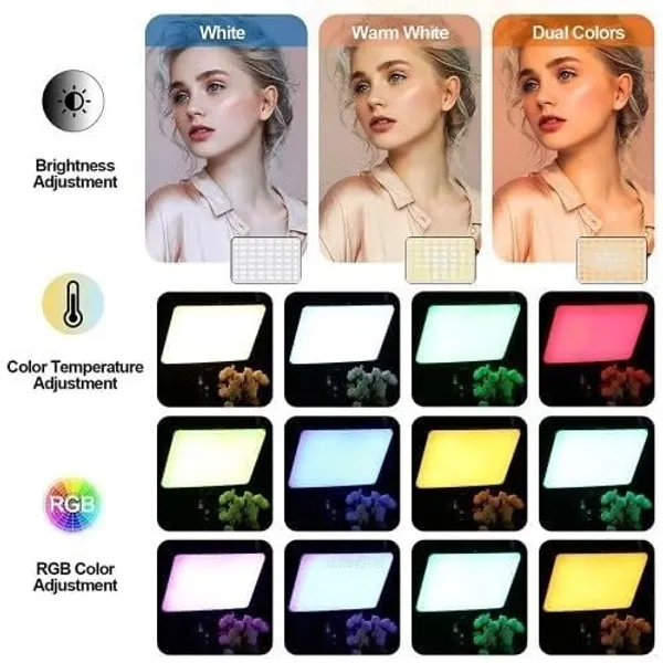 Rgb_Led_Photography_Fill_Light_Pm_26_10_Inch_Flat_Panel_Full_Rgb_Colors_Bi_Color_3000K_6500K_10_Level_Dimming_Remote_Included_Usb_Powered_For_Content_Creators_Vlogging_Studio