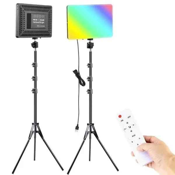 Rgb_Led_Photography_Fill_Light_Pm_26_10_Inch_Flat_Panel_Full_Rgb_Colors_Bi_Color_3000K_6500K_10_Level_Dimming_Remote_Included_Usb_Powered_For_Content_Creators_Vlogging_Studio