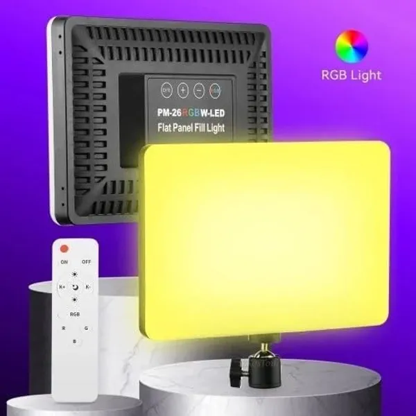 Rgb_Led_Photography_Fill_Light_Pm_26_10_Inch_Flat_Panel_Full_Rgb_Colors_Bi_Color_3000K_6500K_10_Level_Dimming_Remote_Included_Usb_Powered_For_Content_Creators_Vlogging_Studio