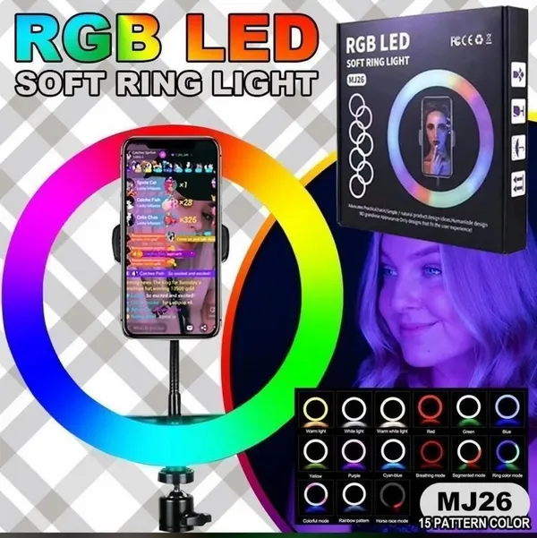 Rgb_Led_Ring_Light_Colors_Modes_&_Dimmable_Brightness_Remote_Control_For_Youtube_Makeup_Vlogging_Video_Shoot_Live_Streaming_Compatible_With_Iphone_&_Android
