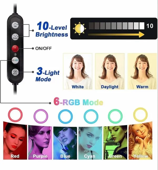 Rgb_Led_Ring_Light_Colors_Modes_&_Dimmable_Brightness_Remote_Control_For_Youtube_Makeup_Vlogging_Video_Shoot_Live_Streaming_Compatible_With_Iphone_&_Android