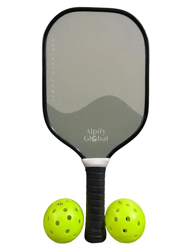 Alpify_Strike_Pickleball_Paddle_with_2_Balls_–_Light_Green_/_Dark_Green_Dual_Tone_(Fiberglass_|_16mm_Core)