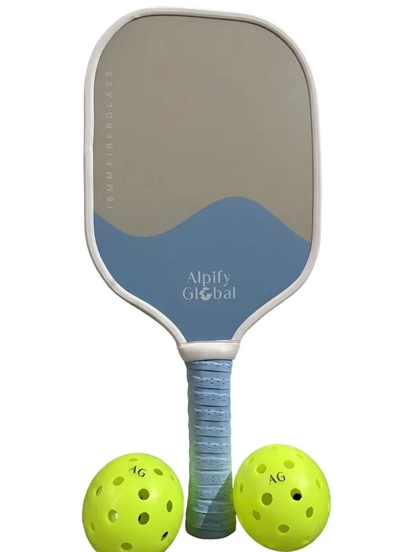Alpify_Power_Pickleball_Paddle_with_2_Balls–_Gray_/_Sky_Blue_Dual_Tone_(Fiberglass_|_16mm_Core)