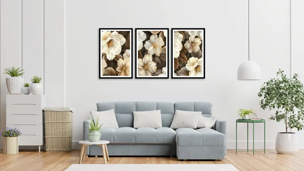 Sepia_Flower_3_Piece_Painting