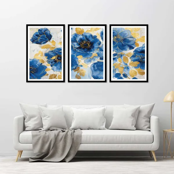 Blue_Flower_With_Spots_3_Piece_Frame