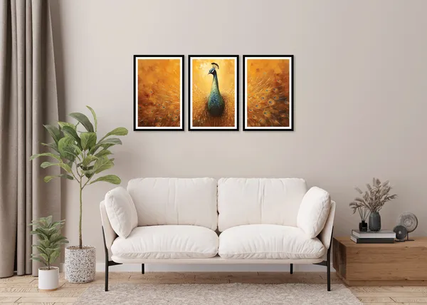 Standing_Peacock_3_Piece_Painting
