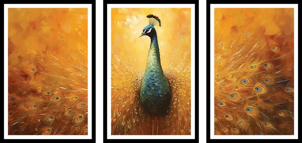 Standing_Peacock_3_Piece_Painting