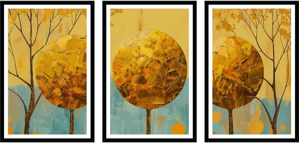 Blooming_Golden_3_Piece_Painting