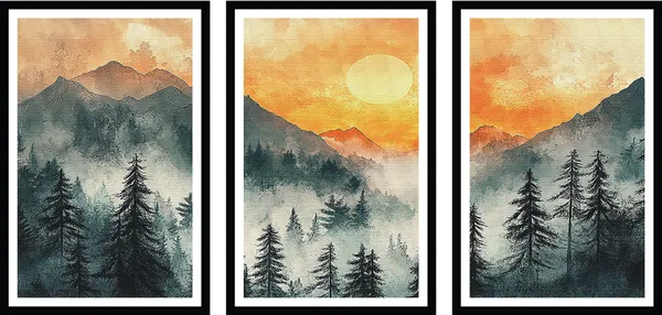 Tree_And_Mountain_3_Piece_Painting