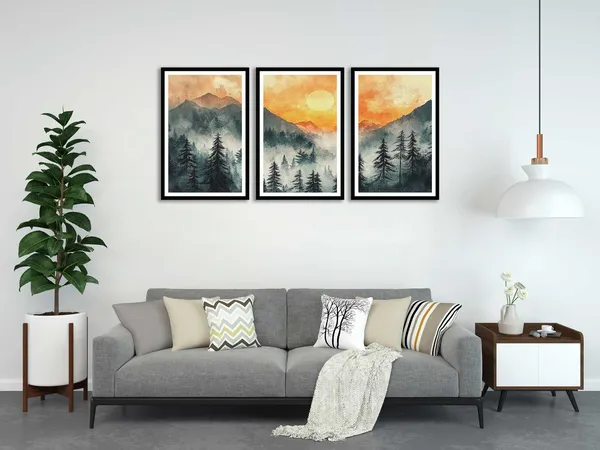 Tree_And_Mountain_3_Piece_Painting