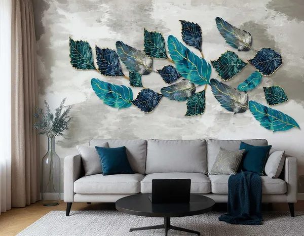 Turquoise_Feather_Leaves_Wallpaper