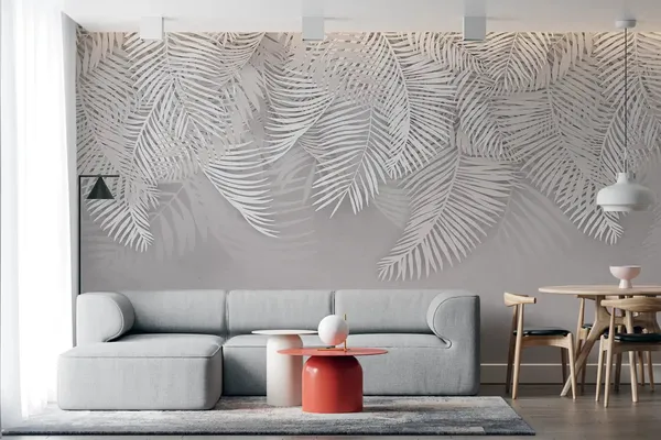 White_Relief_Foliage_Wallpaper