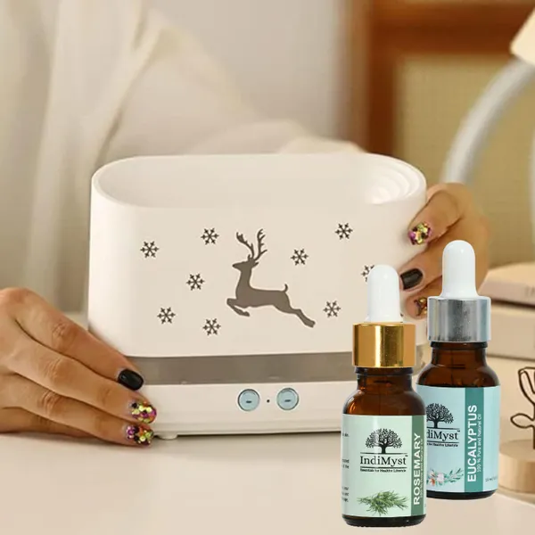 Rosemary_Eucalyptus_Deer_Design_Diffuser_Set_Aroma_Oil_Combo_Pack_Of_2_Essential_Oils_(15_Ml_Each)_&_Deer_Design_Flame_Diffuser/Humidifier_-_100%_Pure_Aromatherapy_Oils_(Rosemary_&_Eucalyptus)_(2_X_15_Ml)