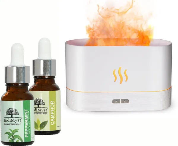 Indimyst_Peppermint_Camphor_Diffuser_Set_Aroma_Oil_Diffuser_Combo_Pack_Of_2_Essential_Oils_(15_Ml_Each)_&_A_Elegant_Flame_Diffuser/Humidifier_-_100%_Pure_Aromatherapy_Oils_(Peppermint_&_Camphor))_(2_X_15_Ml)