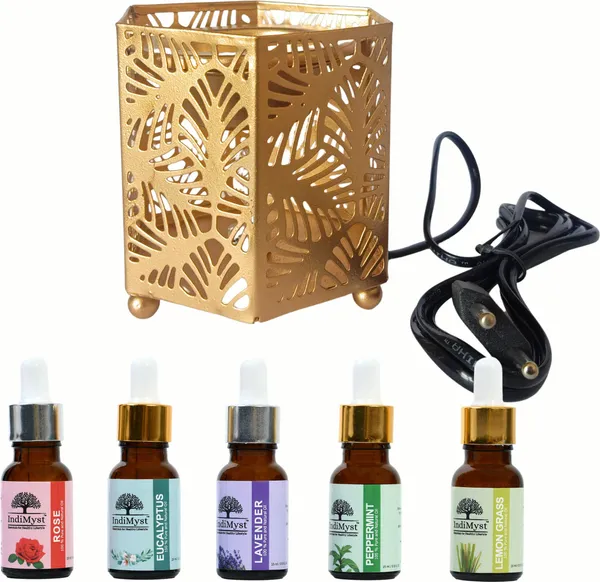 Multivalue_Pack_Of_5_Essential_Oil_(15Ml_Each)&_Elegant_Electric_Diffuser(Metal)_(75_Ml)