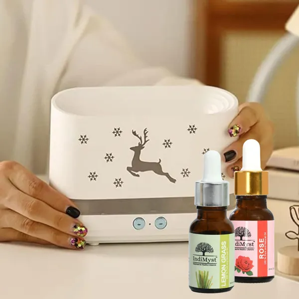 Rose_Lemongrass_Deer_Design_Diffuser_Set_Aroma_Oil_Combo_Pack_Of_2_Essential_Oils_(15_Ml_Each)_&_Deer_Design_Flame_Diffuser/Humidifier_-_100%_Pure_Aromatherapy_Oils_(Rose_&_Lemongrass)_(2_X_15_Ml)