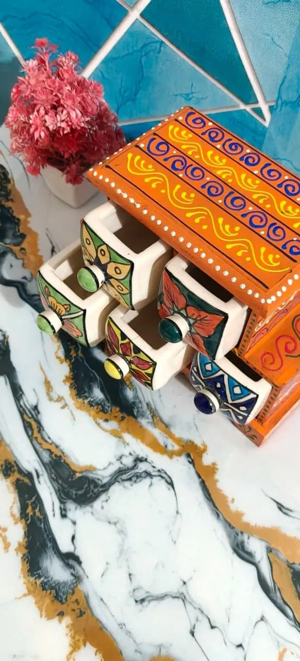 Multicolor_Handcrafted_Colorful_Ceramic_Drawer_Chest_5_Mini_Drawers_With_Wooden_Frame_For_Jewelry,_Spices,_Or_Trinkets_For_Home_Decor(Lxbxh=_9X4.5X7_In)
