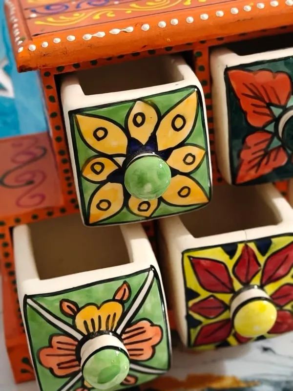 Multicolor_Handcrafted_Colorful_Ceramic_Drawer_Chest_5_Mini_Drawers_With_Wooden_Frame_For_Jewelry,_Spices,_Or_Trinkets_For_Home_Decor(Lxbxh=_9X4.5X7_In)