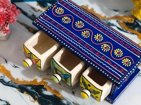 Multicolor_Rajasthani_Hand-Painted_Blue_Wooden_Chest_With_3_Ceramic_Drawers_Ethnic_Mini_Storage_Organizer_For_Jewelry_&_Trinkets_For_Home_Decor(Lxbxh=_10X4X3.5_In)