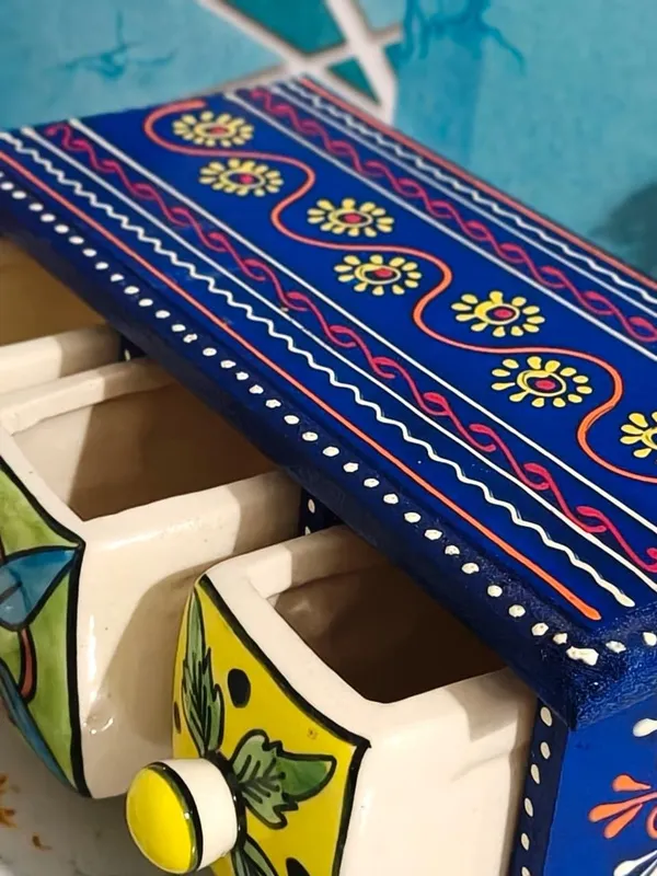 Multicolor_Rajasthani_Hand-Painted_Blue_Wooden_Chest_With_3_Ceramic_Drawers_Ethnic_Mini_Storage_Organizer_For_Jewelry_&_Trinkets_For_Home_Decor(Lxbxh=_10X4X3.5_In)