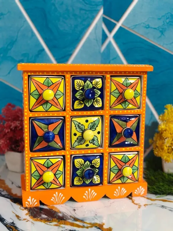 Multicolor_Rajasthani_Art_Orange_Hand-Painted_Wooden_Chest_With_9_Drawers_Ethnic_Mini_Storage_Organizer_For_Jewelry_&_Trinkets_For_Home_Decor_(Lxbxh=_10X5X10_In)