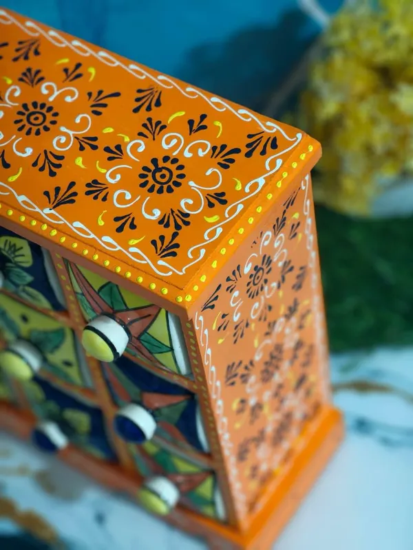 Multicolor_Rajasthani_Art_Orange_Hand-Painted_Wooden_Chest_With_9_Drawers_Ethnic_Mini_Storage_Organizer_For_Jewelry_&_Trinkets_For_Home_Decor_(Lxbxh=_10X5X10_In)