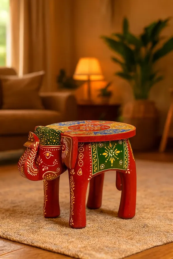 Red_Thai_Handicraft_Animals_Themed_Wood_Elephant_Table_Cum_Stool_Rajasthani_Art_(8_In)