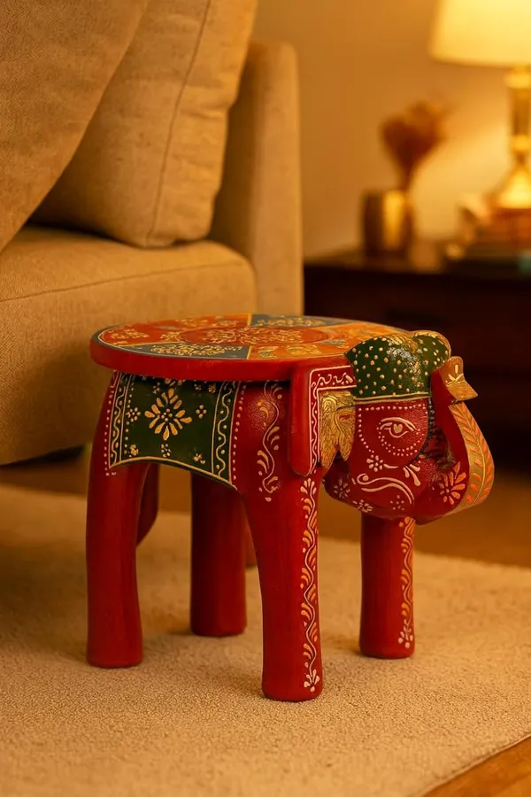 Red_Thai_Handicraft_Animals_Themed_Wood_Elephant_Table_Cum_Stool_Rajasthani_Art_(8_In)