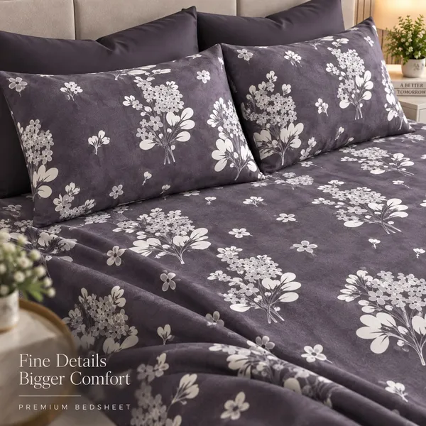 144TC_Midnight_Plum_Botanical_Pure_Cotton_Queen_Size_Bedsheet_Set