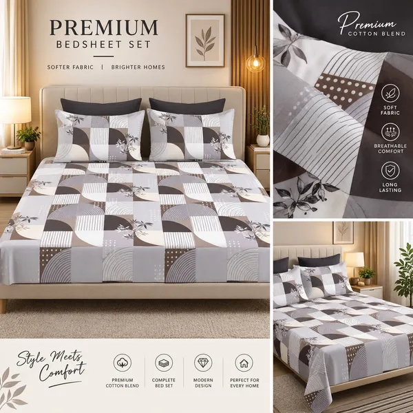 144TC_Modern_Neutral_Geometric_Pure_Cotton_Queen_Size_Bedsheet_Set