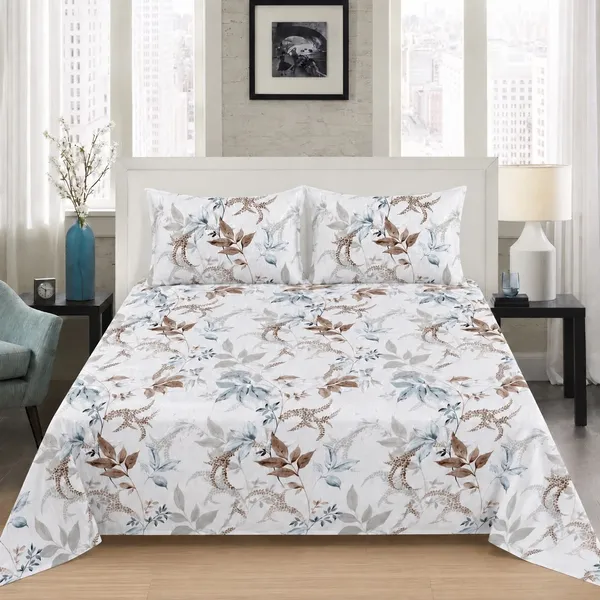 144TC_Tranquil_Foliage_Pure_Cotton_Queen_size_Bedsheet_with_Pillows