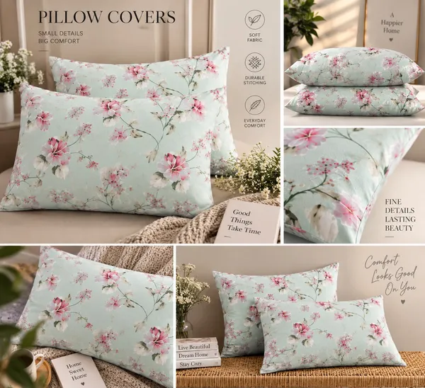 144_TC_Serene_Mint_Blossom_Pure_Cotton_Queen_Size_Bedsheet_Set