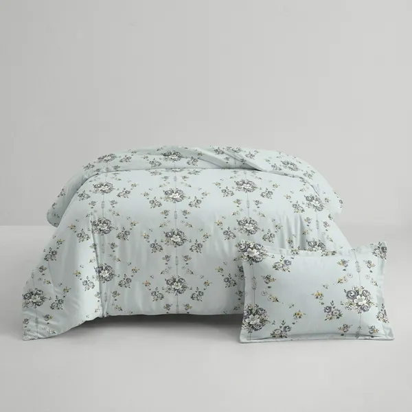 144_TC_Blue_And_Grey_Cotton_Floral_Printed_King_Size_Bedsheet_with_Pillows