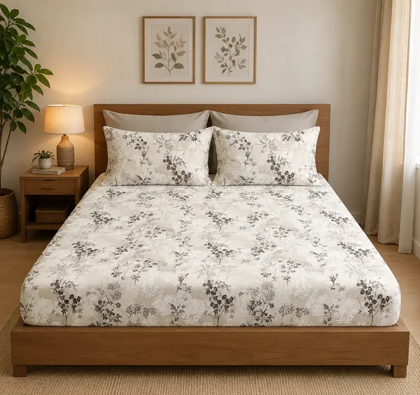 180_TC_100%_Cotton_Multicolor_Elegant_Floral_Print_King_Size_Bedsheet_with_Pillows