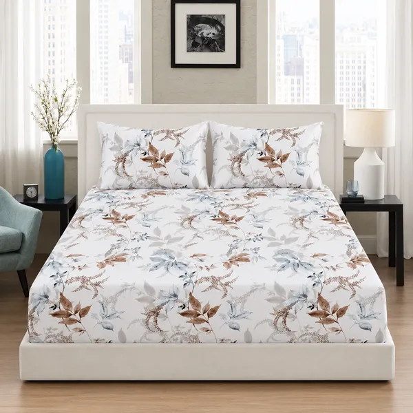 144TC_Tranquil_Foliage_Pure_Cotton_Queen_size_Bedsheet_with_Pillows
