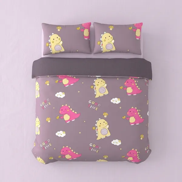 180_TC_Purple_Cotton_Dinosaur_Procian_Print_King_Bedsheet_Set_For_Kids
