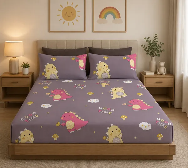 180_TC_Purple_Cotton_Dinosaur_Procian_Print_King_Bedsheet_Set_For_Kids