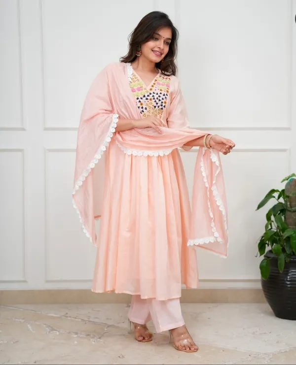 Cream_Cotton_Anarkali_Kurti_Set_For_Women